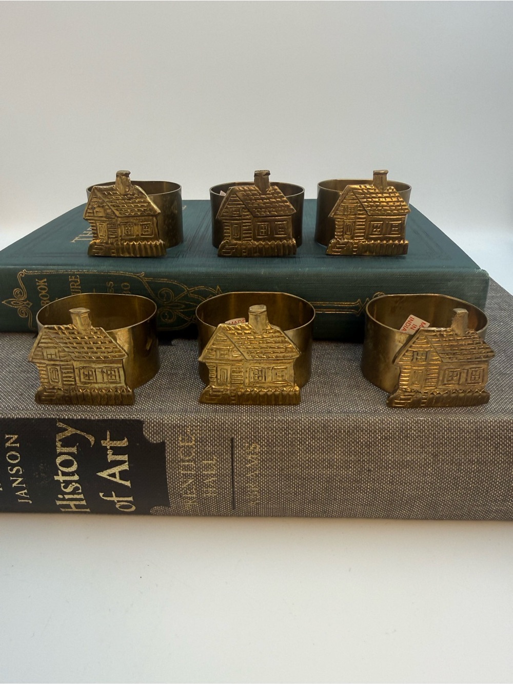 Lot of 6 Vintage Brass Cottage/ House Napkin Holders